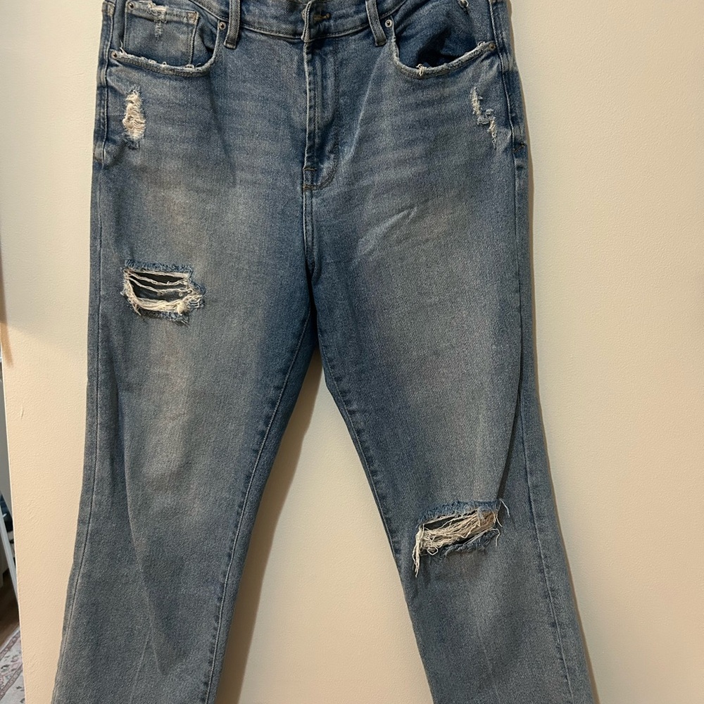 Kensie Distressed Straight Leg Jeans in Blue